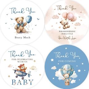 80pcs Bear Round Stickers, Teddy Bear Thank You Stickers, Beary Much Round Stickers for Gender Reveal, Cute Bear Birthday Stickers, Round Bear Thank You Stickers for 1st Birthday Party Favors