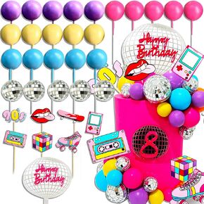 JeVenis Rolling Skate Shoes Disco Balls Cake Decoration Back to 90S Cake Decoration Lets Roll Cake Decoration 70s Party Supplies 70s Birthday Cake Decoration Disco Bachelorette Party Supplies