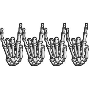 VICASKY 4pcs Punk Rock Skeleton Finger Iron On Patches,Metal Band Patches Music Hand Symbol Sign Embroidered Sew On Applique Badge Patches for Jeans, Hats, Costume, Bags,Clothes Coat