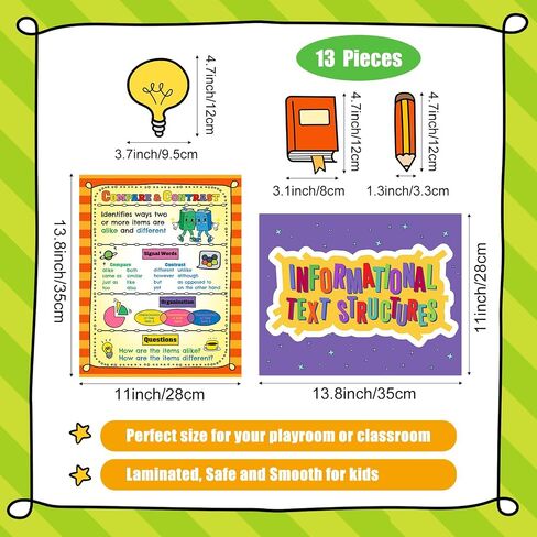 Outus 27 Pcs Reading Comprehension Posters Reading Informational Text Structures Poster Reading Strategy Bulletin Board Poster and Cutout for Preschool Elementary Classroom Library Home Decor in Saudi Arabia