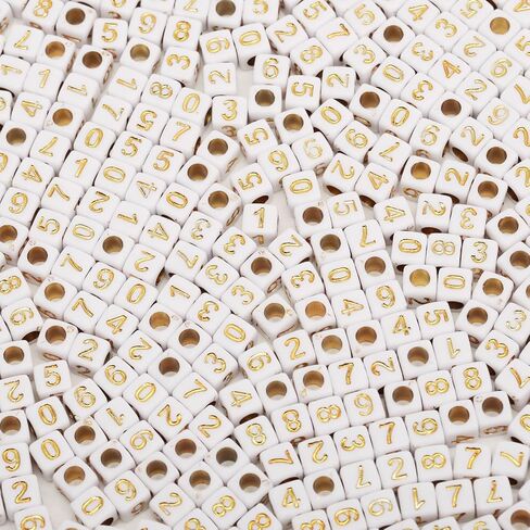 1000pcs Number Square Beads Acrylic 6x6mm Cube Beads for Jewelry Making Alphabet Beads (White-Black) in Kuwait