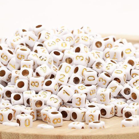 1000pcs Number Square Beads Acrylic 6x6mm Cube Beads for Jewelry Making Alphabet Beads (White-Black) in Kuwait