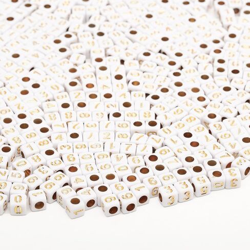 1000pcs Number Square Beads Acrylic 6x6mm Cube Beads for Jewelry Making Alphabet Beads (White-Black) in Kuwait