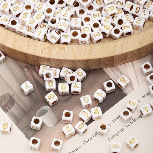 1000pcs Number Square Beads Acrylic 6x6mm Cube Beads for Jewelry Making Alphabet Beads (White-Black) in Kuwait