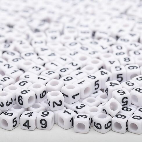 1000pcs Number Square Beads Acrylic 6x6mm Cube Beads for Jewelry Making Alphabet Beads (White-Black) in Kuwait