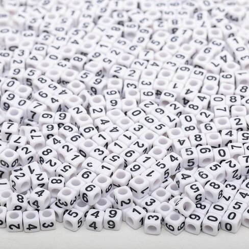 1000pcs Number Square Beads Acrylic 6x6mm Cube Beads for Jewelry Making Alphabet Beads (White-Black) in Kuwait