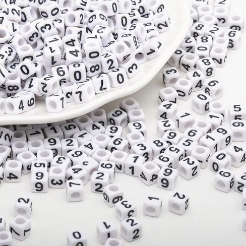 1000pcs Number Square Beads Acrylic 6x6mm Cube Beads for Jewelry Making Alphabet Beads (White-Black) in Kuwait