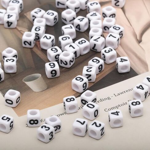 1000pcs Number Square Beads Acrylic 6x6mm Cube Beads for Jewelry Making Alphabet Beads (White-Black) in Kuwait