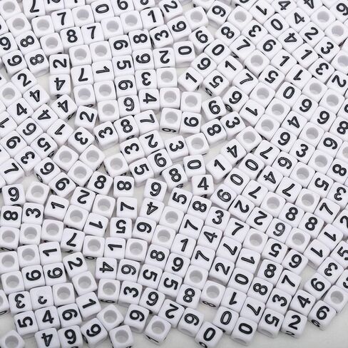 1000pcs Number Square Beads Acrylic 6x6mm Cube Beads for Jewelry Making Alphabet Beads (White-Black) in Kuwait
