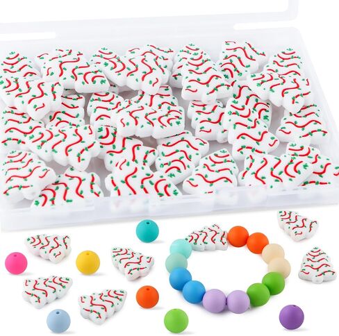 15Pcs Silicone Focal Beads White Christmas Tree, Focal Silicone Beads for Keychain Making Christmas Silicone Beads for Pens in Saudi Arabia