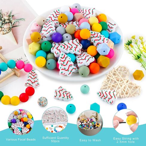 15Pcs Silicone Focal Beads White Christmas Tree, Focal Silicone Beads for Keychain Making Christmas Silicone Beads for Pens in Saudi Arabia