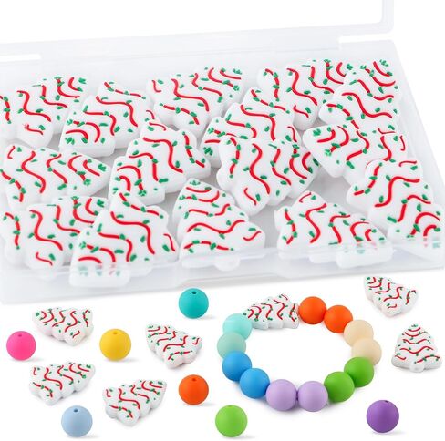 15Pcs Silicone Focal Beads White Christmas Tree, Focal Silicone Beads for Keychain Making Christmas Silicone Beads for Pens in Saudi Arabia