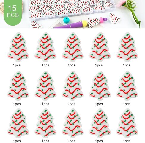 15Pcs Silicone Focal Beads White Christmas Tree, Focal Silicone Beads for Keychain Making Christmas Silicone Beads for Pens in Saudi Arabia