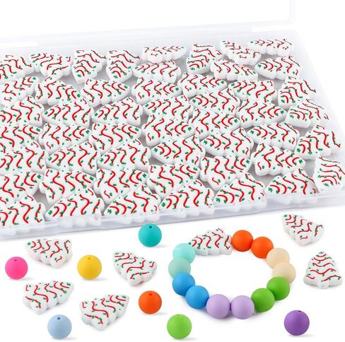 15Pcs Silicone Focal Beads White Christmas Tree, Focal Silicone Beads for Keychain Making Christmas Silicone Beads for Pens in Saudi Arabia