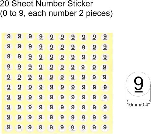 MECCANIXITY 0 to 9 Number Stickers Number Label Self Adhesive Marked Sticker 10mm/0.4" for Classification, Pack of 20 in Saudi Arabia