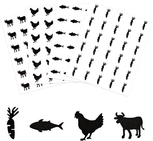 OLYCRAFT 1200pcs 4 Styles 0.8 Inch Black Meal Stickers Food Choice Sticker Rooster/Carrot/Fish/Cattle Wedding Meal Indicator Stickers Kitchen Stickers for Place Card Wedding Party Supplies in Saudi Arabia