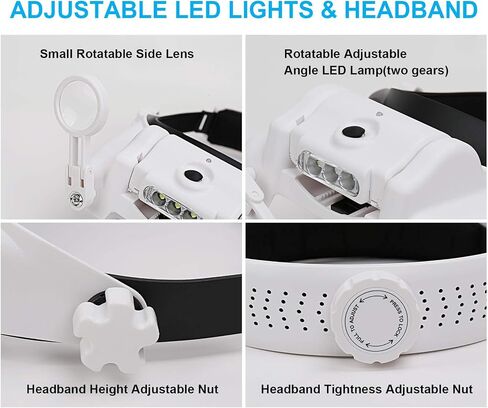 Magnifying Glass with Light 1X to 14X, Rechargeable Headband Magnifier with Carry Case, Head Mount Magnifying Glasses with 6 Lens, Head Magnifying Visor for Close Work Reading Cross Stitch in Kuwait