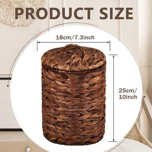 Ctosree 2 Pcs Wicker Trash Can Basket Woven Waste Basket with Lid Bathroom Wastebasket Garbage Bin with 100 Pieces of Trash Bags for Bedroom Farmhouse Home Office Kitchen(Brown, Small) in Saudi Arabia