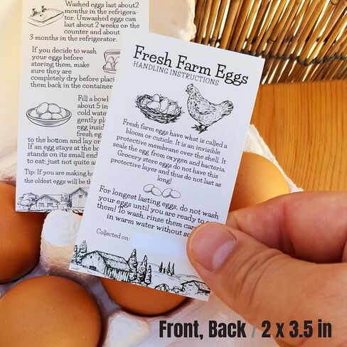 200pcs - Premium Fresh Farm Eggs Handling Instructions Care Accessories Cards Labels | Egg Blank Cartons 4 6 12 15 18 30 48 50 Count Basket Box Container Storing Extra Organizer (M03-1CH2) in Kuwait
