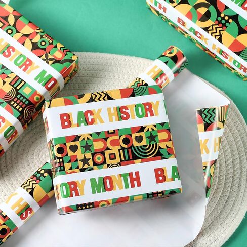 RUSPEPA Black History Month Wrapping Paper Roll, Mini Roll, 17 Inches x 16.4 Feet, Black, Green Red Yellow Geometry Pattern Design Gift Wrap Paper, Bright Colors for African BHM Festival Holiday Party in Saudi Arabia