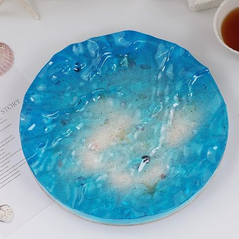 10" Water Ripple Surface Design Round Tray Plate Epoxy Mold Resin Casting Large Plate Silicone Mold, Style B in Kuwait