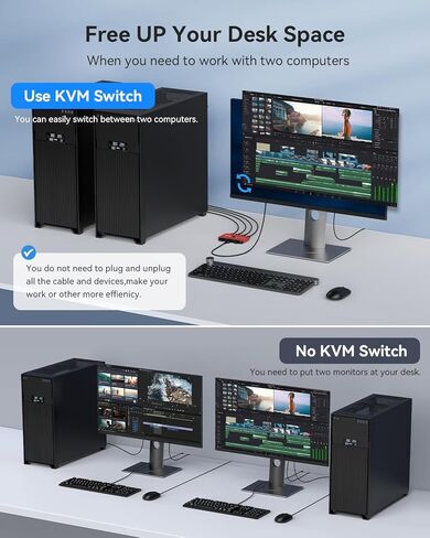 ABLEWE KVM Switch، الألومنيوم KVM Switch HDMI، مفتاح USB لجهازي كمبيوتر مشاركة طابعة لوحة مفاتيح الماوس إلى شاشة واحدة عالية الدقة، يدعم 4K @ 60 هرتز، 2 كابلات HDMI و2 كابلات USB متضمنة (أزرق) in Kuwait