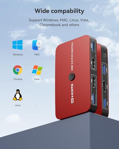 ABLEWE KVM Switch، الألومنيوم KVM Switch HDMI، مفتاح USB لجهازي كمبيوتر مشاركة طابعة لوحة مفاتيح الماوس إلى شاشة واحدة عالية الدقة، يدعم 4K @ 60 هرتز، 2 كابلات HDMI و2 كابلات USB متضمنة (أزرق) in Kuwait