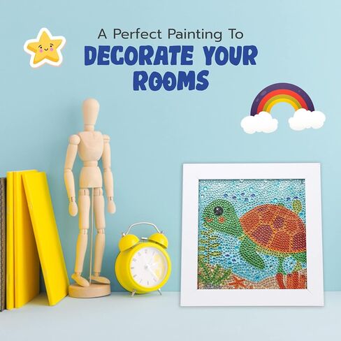 مجموعات الرسم الماسي 5D للأطفال من TOWHULL، سلحفاة فنية جوهرة بإطار خشبي، تتضمن 12 قطعة من الملصقات الفنية الماسية، ملصق فسيفساء إبداعي مثالي DIY، فن ماسي للأطفال in Saudi Arabia