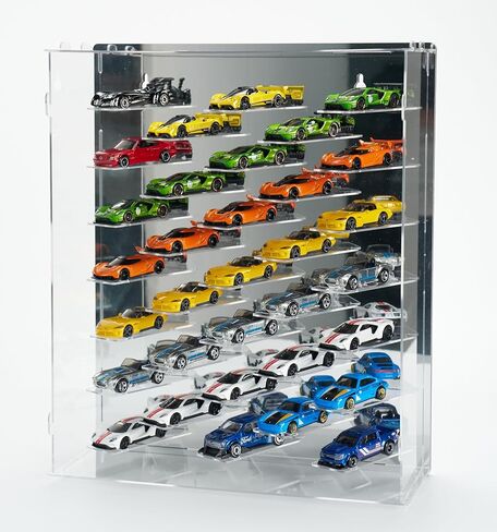 Display Case for Hot Wheels with Lights and Acrylic Cover 1/64 Display Case 45 Degree Angle Toy Cars Storage Case Hold 33 Cars Storage Case for Hot Wheels Gifts for Hot Wheels Collector (Silver) in Saudi Arabia