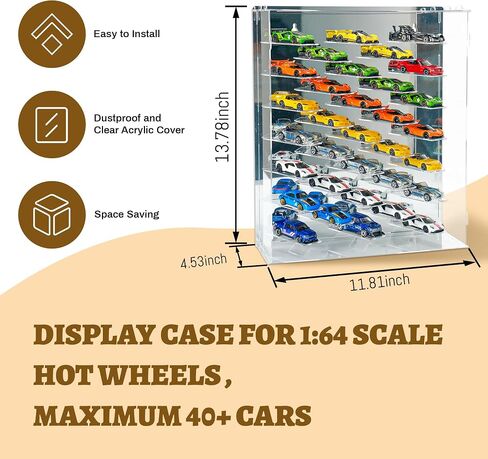 Display Case for Hot Wheels with Lights and Acrylic Cover 1/64 Display Case 45 Degree Angle Toy Cars Storage Case Hold 33 Cars Storage Case for Hot Wheels Gifts for Hot Wheels Collector (Silver) in Saudi Arabia