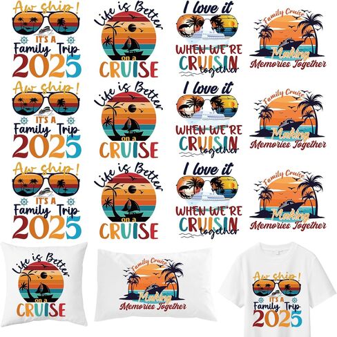 Cruise Iron on Transfers, 12 PCS DTF Transfer Ready to Press Iron on Patch Applique Decals, Sea Sunset Heat Transfer Vinyl for T-Shirts Bag Clothing Pillow DIY Crafts in Saudi Arabia