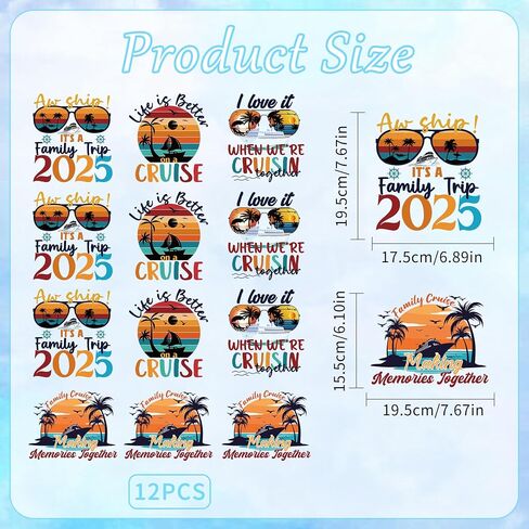 Cruise Iron on Transfers, 12 PCS DTF Transfer Ready to Press Iron on Patch Applique Decals, Sea Sunset Heat Transfer Vinyl for T-Shirts Bag Clothing Pillow DIY Crafts in Saudi Arabia