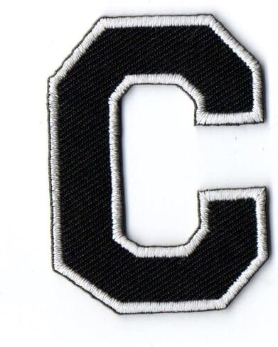 First Anything C Letter Captain Patch Iron On Black Small Alphabet Text Embroidered for Hat Shirt Jacket Clothing Backpacks Jeans Cap Size About 2.00x1.40 Inch A367 in Saudi Arabia