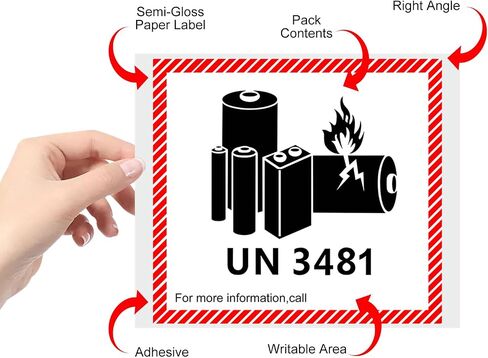 1000 حزمة من الملصقات التحذيرية لبطارية الليثيوم بطول UN3481، مقاس 4.7 × 4.3 بوصة، ملصقات أمان لاصقة لشحن بطاريات الليثيوم، ملصقات تحذير النقل (UN3481) in Saudi Arabia