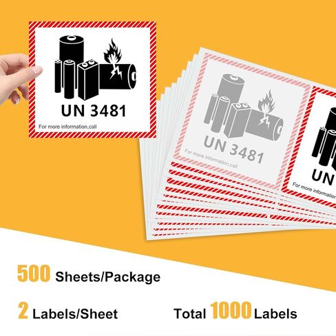 1000 حزمة من الملصقات التحذيرية لبطارية الليثيوم بطول UN3481، مقاس 4.7 × 4.3 بوصة، ملصقات أمان لاصقة لشحن بطاريات الليثيوم، ملصقات تحذير النقل (UN3481) in Saudi Arabia