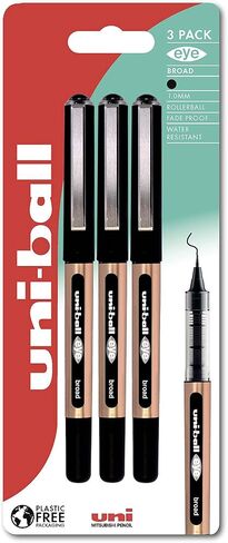 uni-ball UB-150-10 Eye Broad Rollerball 3pc Blister Black Plastic Free Packaging in Saudi Arabia