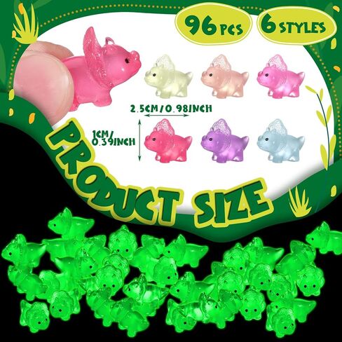 96 قطعة من ألعاب الديناصورات الصغيرة المضيئة تتوهج في الظلام، تماثيل ديناصورات صغيرة من الراتنج، تماثيل ديناصورات صغيرة للحديقة والمناظر الطبيعية وحوض السمك وديكور بيت الدمى، حشو بينياتا (لون لطيف) in Kuwait