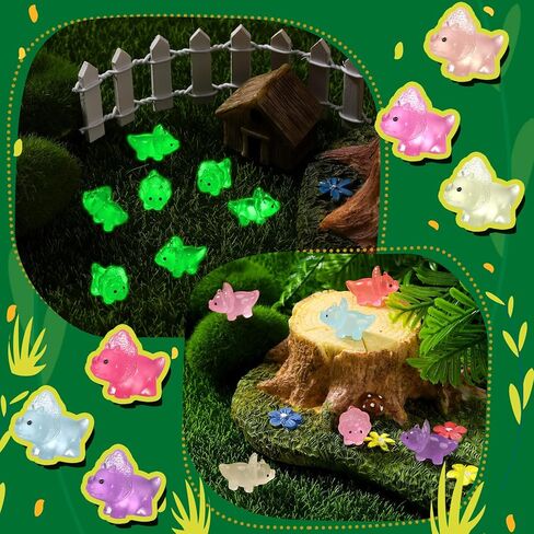 96 قطعة من ألعاب الديناصورات الصغيرة المضيئة تتوهج في الظلام، تماثيل ديناصورات صغيرة من الراتنج، تماثيل ديناصورات صغيرة للحديقة والمناظر الطبيعية وحوض السمك وديكور بيت الدمى، حشو بينياتا (لون لطيف) in Kuwait
