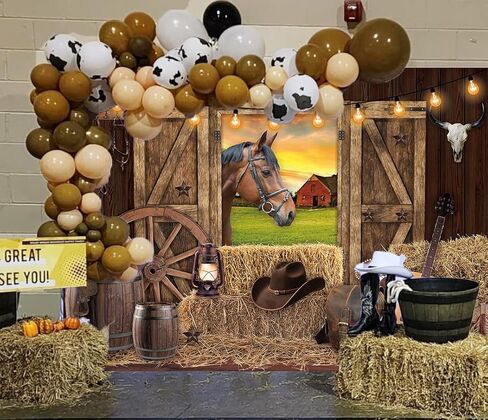 Western Cowboy Backdrop West Rustic Wooden House Farm Barn Door Photography Background for Kids Adults Wild Cowboy Theme Birthday Party Decorations Banner (82x59 inch (7x5FT)) in Kuwait