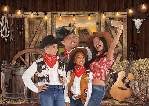 Western Cowboy Backdrop West Rustic Wooden House Farm Barn Door Photography Background for Kids Adults Wild Cowboy Theme Birthday Party Decorations Banner (82x59 inch (7x5FT)) in Kuwait