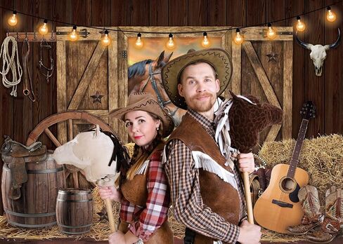 Western Cowboy Backdrop West Rustic Wooden House Farm Barn Door Photography Background for Kids Adults Wild Cowboy Theme Birthday Party Decorations Banner (82x59 inch (7x5FT)) in Kuwait
