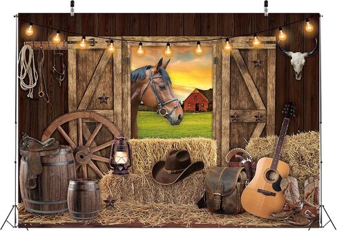 Western Cowboy Backdrop West Rustic Wooden House Farm Barn Door Photography Background for Kids Adults Wild Cowboy Theme Birthday Party Decorations Banner (82x59 inch (7x5FT)) in Kuwait