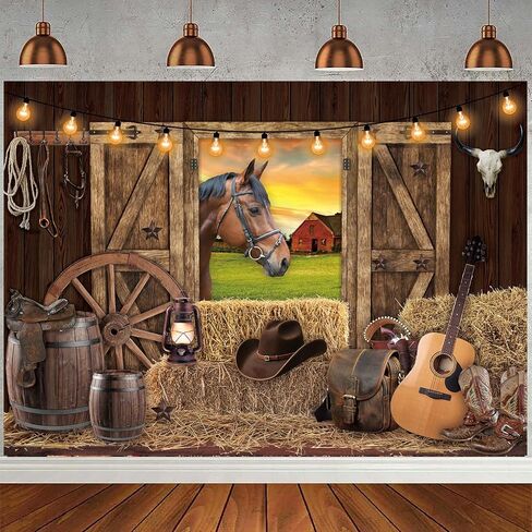 Western Cowboy Backdrop West Rustic Wooden House Farm Barn Door Photography Background for Kids Adults Wild Cowboy Theme Birthday Party Decorations Banner (82x59 inch (7x5FT)) in Kuwait