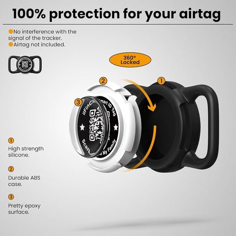 حامل طوق الكلب AirTag مقاوم للماء لجهاز Apple Tracker QR Code Case أسود in Saudi Arabia