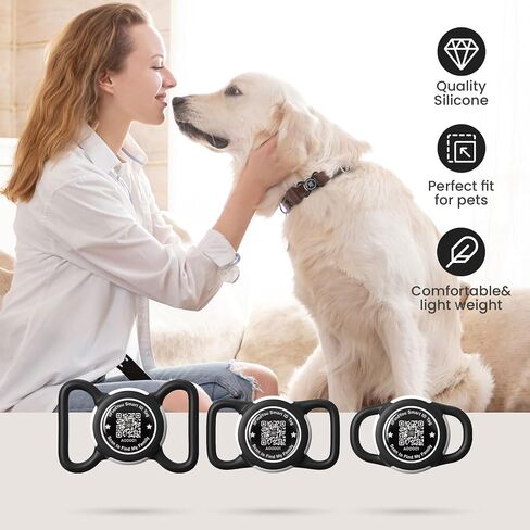 حامل طوق الكلب AirTag مقاوم للماء لجهاز Apple Tracker QR Code Case أسود in Saudi Arabia