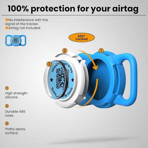 حامل طوق الكلب AirTag مقاوم للماء لجهاز Apple Tracker QR Code Case أسود in Saudi Arabia