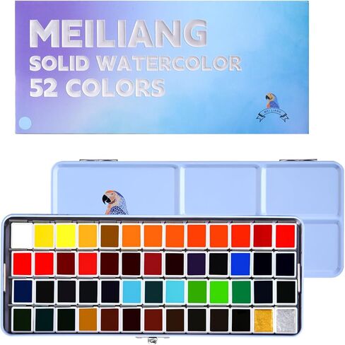 MeiLiang 52 Watercolor Paint Set, Travel Watercolors Set with Drawing Pencil, Paint Brushes, 5 Watercolor Paper, Sponge & Black Drawing Pens, Water Colors Paint for Adults, Art Supplies, Blue Case in Saudi Arabia
