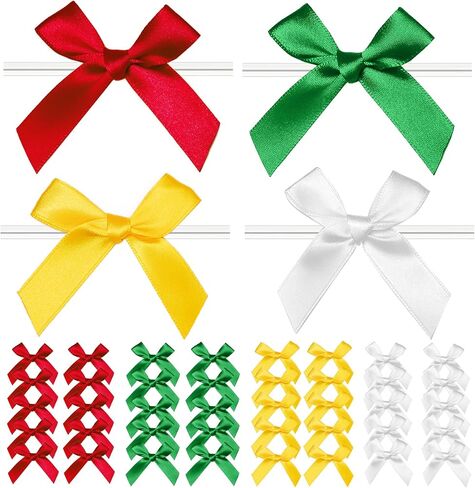 Twist Tie Bows, 100 Packs Satin Bows for Treat Bags Candy Bags Bakery Bags, Pre-Tied Ribbon Bows Gift Bows for Gift Wrapping Packaging, Wedding, Baptism, Tableware Decor Party Decoration (Hot Pink) in Saudi Arabia