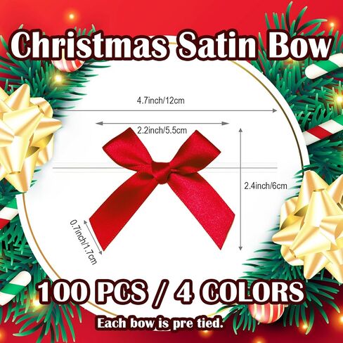 Twist Tie Bows, 100 Packs Satin Bows for Treat Bags Candy Bags Bakery Bags, Pre-Tied Ribbon Bows Gift Bows for Gift Wrapping Packaging, Wedding, Baptism, Tableware Decor Party Decoration (Hot Pink) in Saudi Arabia