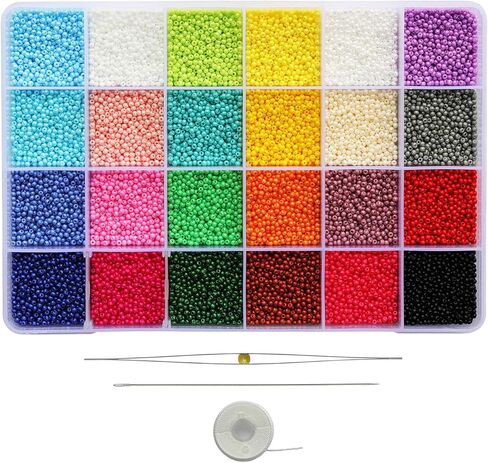 2mm Round Size Almost Uniform Glass Seed Beads About 20000pcs Rainbow Colors Seed Beads 12/0 Glass Crystal Seed Beads for Jewelry Making (About 850pcs/Color, 24 Colors) in Kuwait